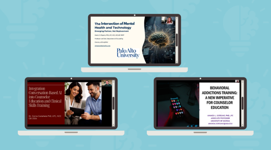 3 laptop screens with PowerPoints on counseling